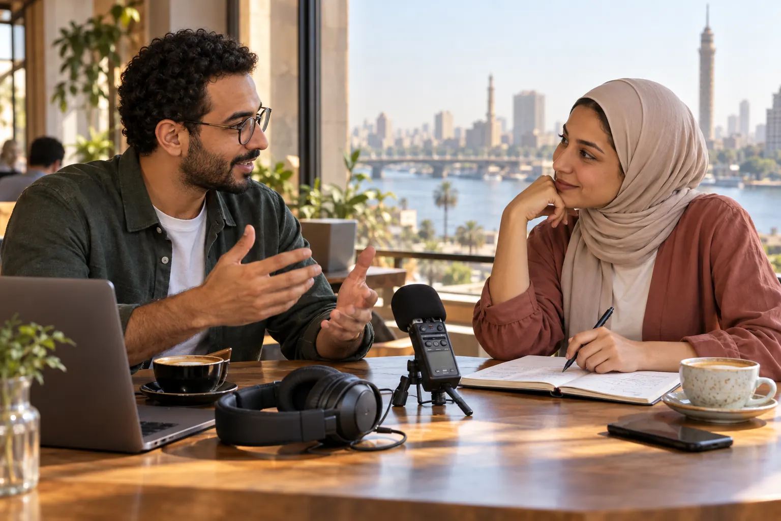محادثة عن فكرة بودكاست في القاهرة
